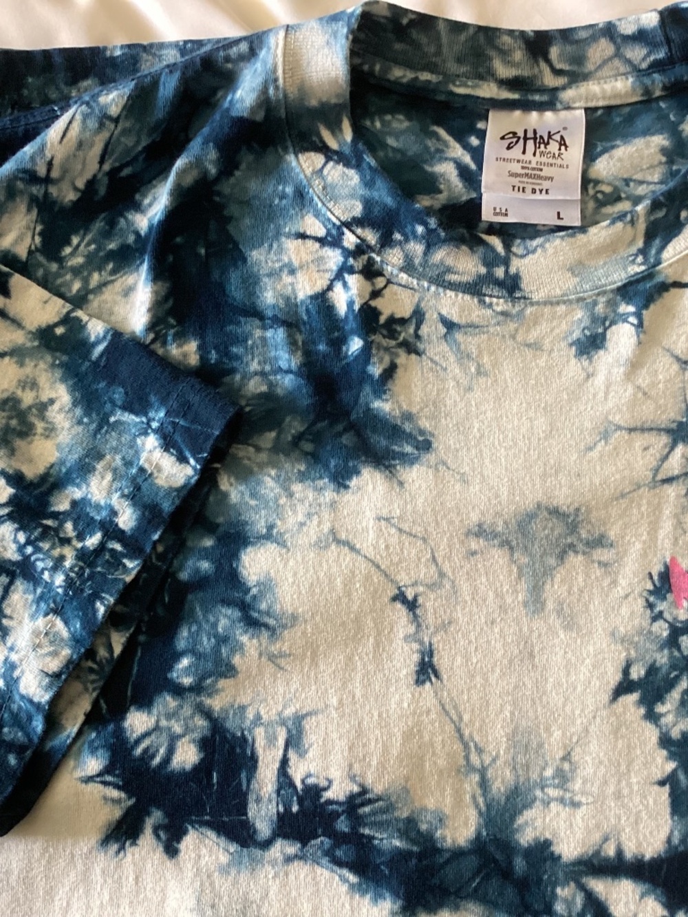 Shaka Wear StreetWear Super MAX Blue n White Tie-Dye Short Sleeve Pink Anchor L